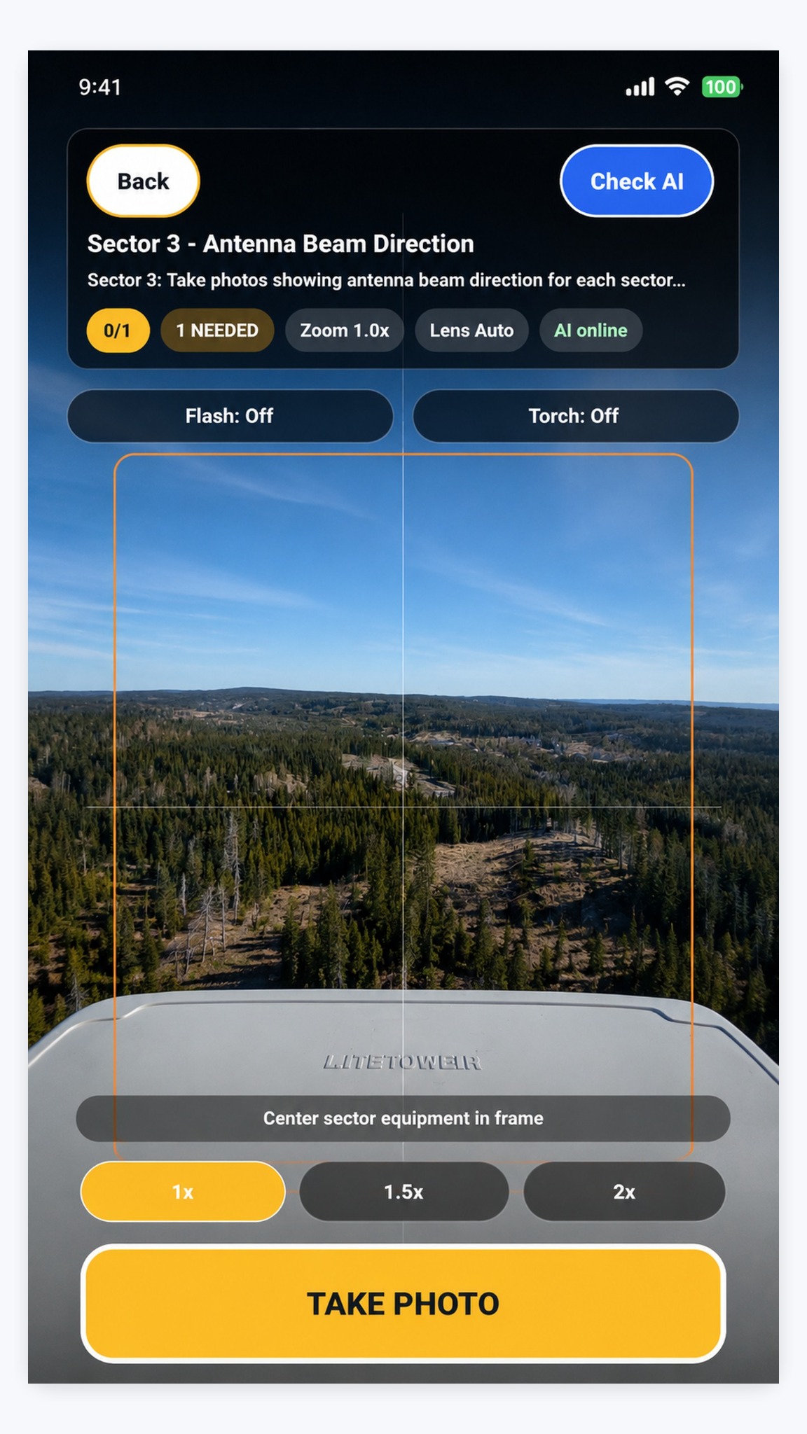 SiteVerra camera screen showing antenna beam direction capture